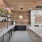a large kitchen with a large counter